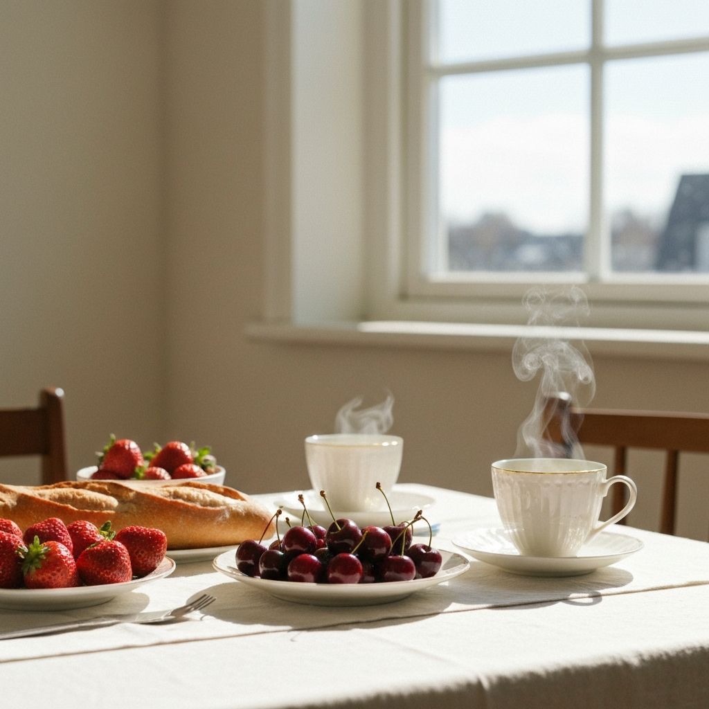 Jutranji obrok z sadjem in kavo